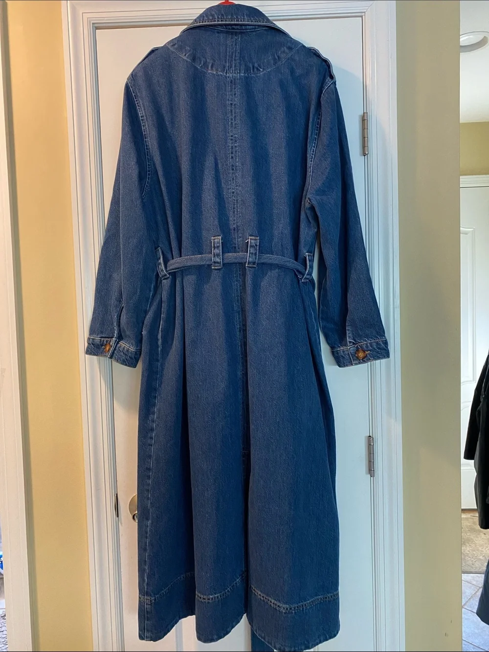 Aligne 💯 Organic Cotton Long Denim Button Down Double Breasted Trench Coat NWOT